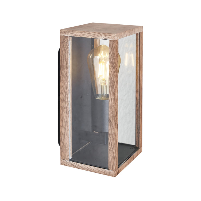 QAZQA Industriële wandlamp hout print 26 cm IP44  - Charlois