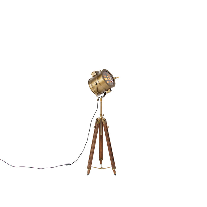 QAZQA Smart tripod vloerlamp brons met hout studiospot incl. Wifi A60