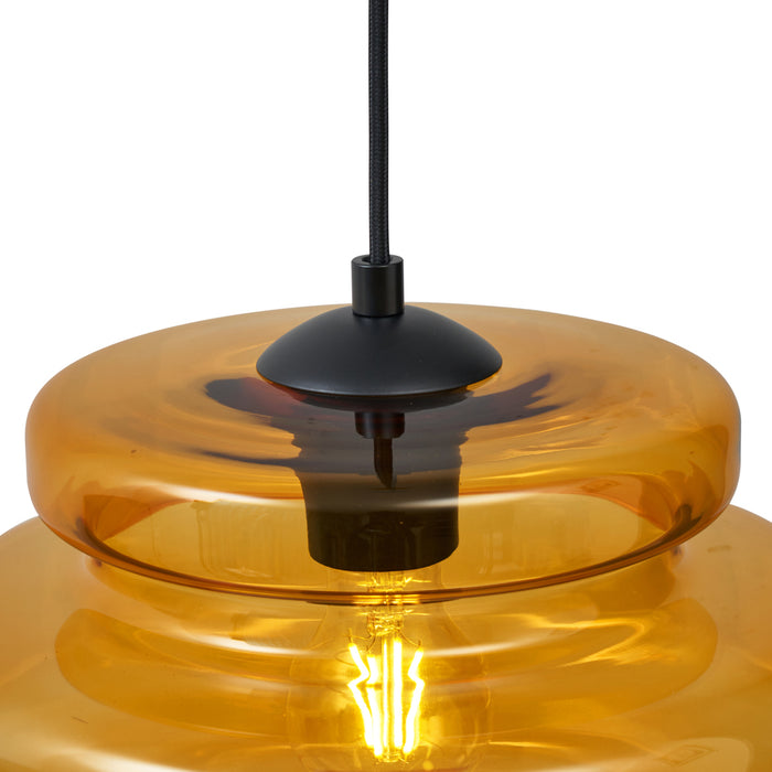 QAZQA Retro hanglamp zwart met oranje glas 3-lichts - Denise