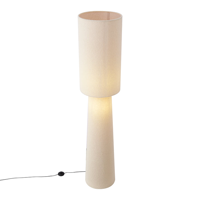 QAZQA Japandi vloerlamp beige teddy stof 2-lichts - Trompet