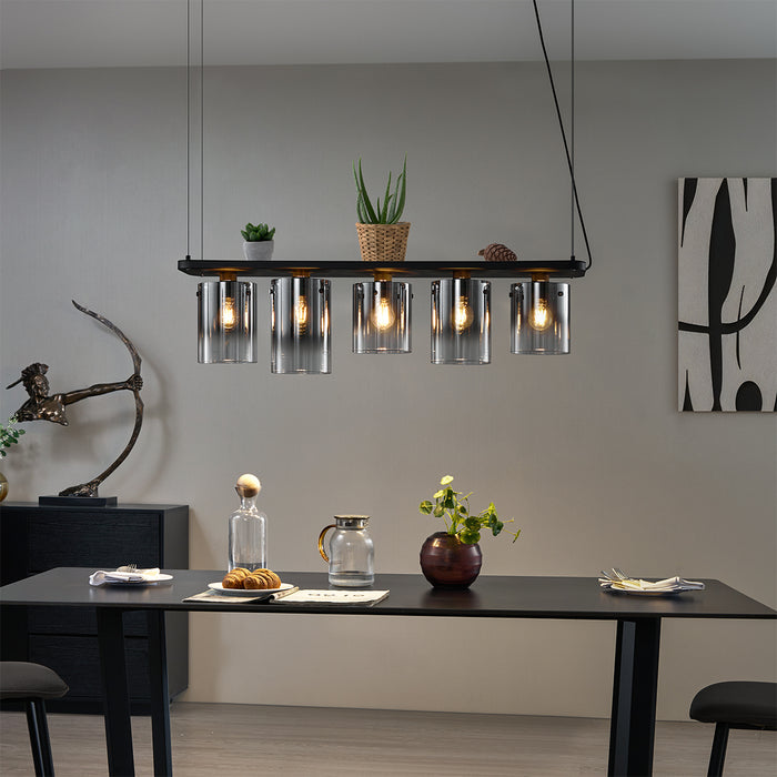 QAZQA Moderne hanglamp zwart met smoke glas 5-lichts - Hybrid