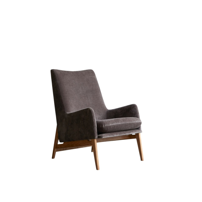 Tikamoon - Fauteuil van massief eikenhout en grijs fluweel