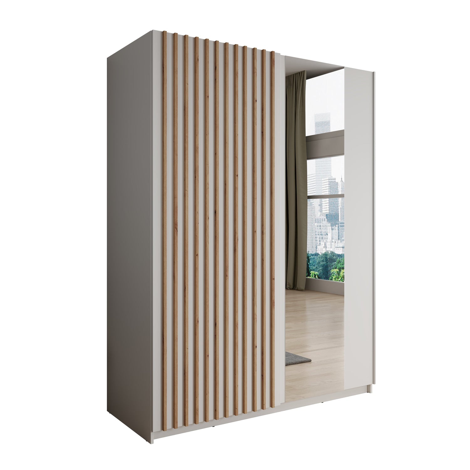 Meubella - Kledingkast Deliryon - Wit - 150 cm - Met spiegel