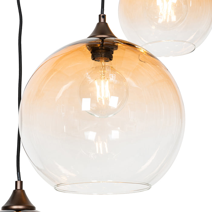 QAZQA Smart hanglamp donkerbrons met amber glas 7-lichts incl. 7 Wifi