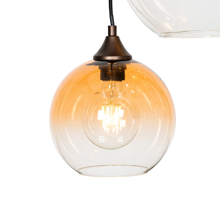 QAZQA Smart hanglamp donkerbrons met amber glas 7-lichts incl. 7 Wifi