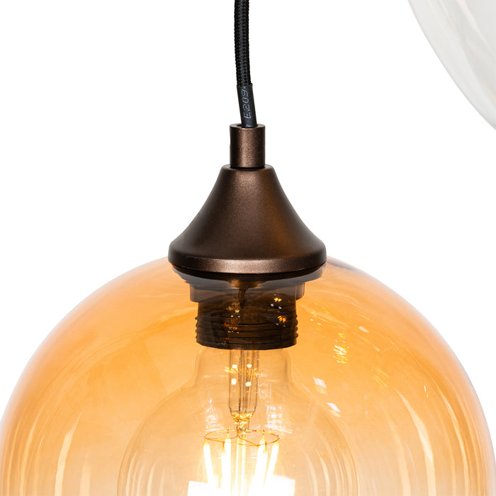 QAZQA Smart hanglamp donkerbrons met amber glas 7-lichts incl. 7 Wifi