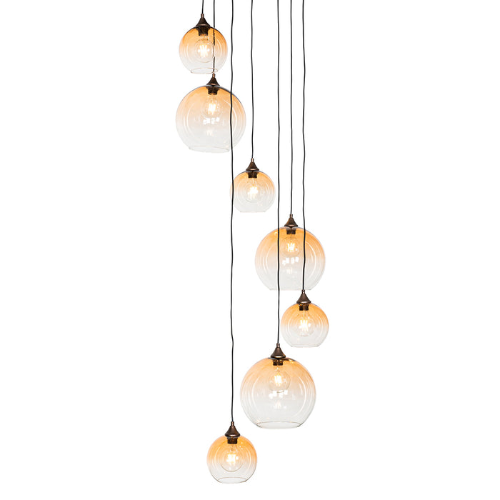 QAZQA Smart hanglamp donkerbrons met amber glas 7-lichts incl. 7 Wifi
