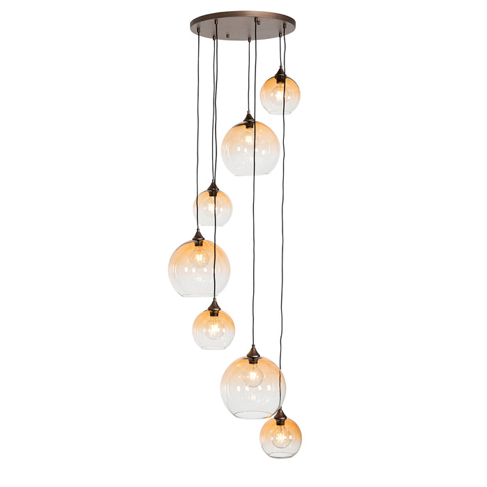 QAZQA Smart hanglamp donkerbrons met amber glas 7-lichts incl. 7 Wifi