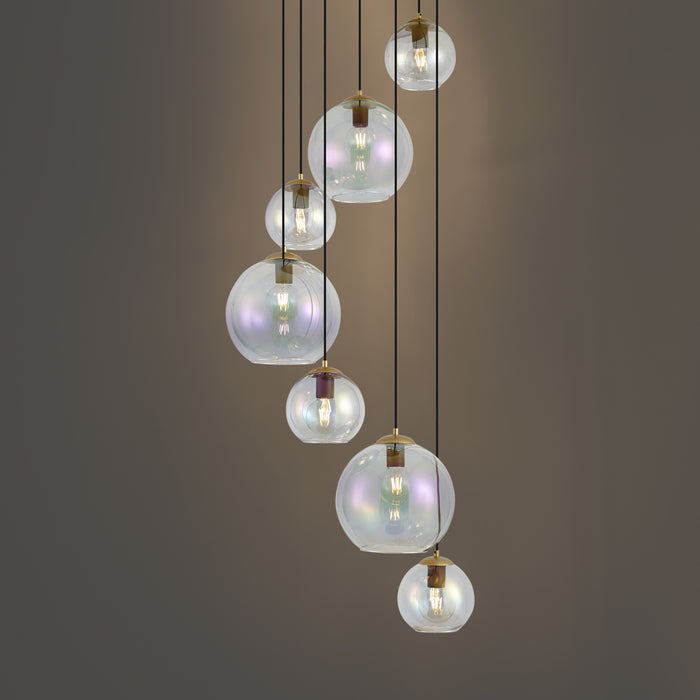 QAZQA Art Deco hanglamp goud met regenboog glas 7-lichts - Sandra