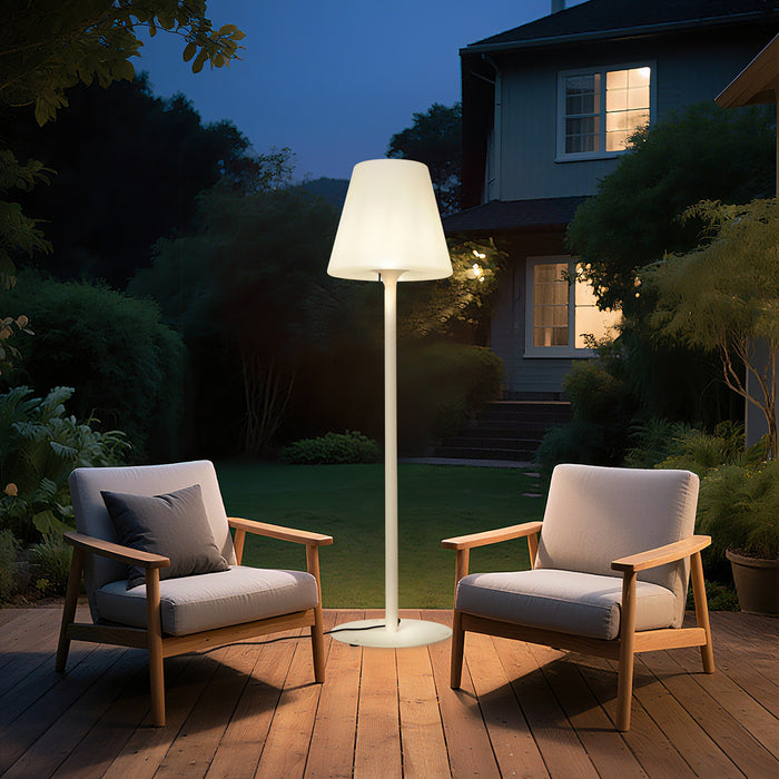 QAZQA Moderne buiten vloerlamp beige met witte kap IP44 - Big
