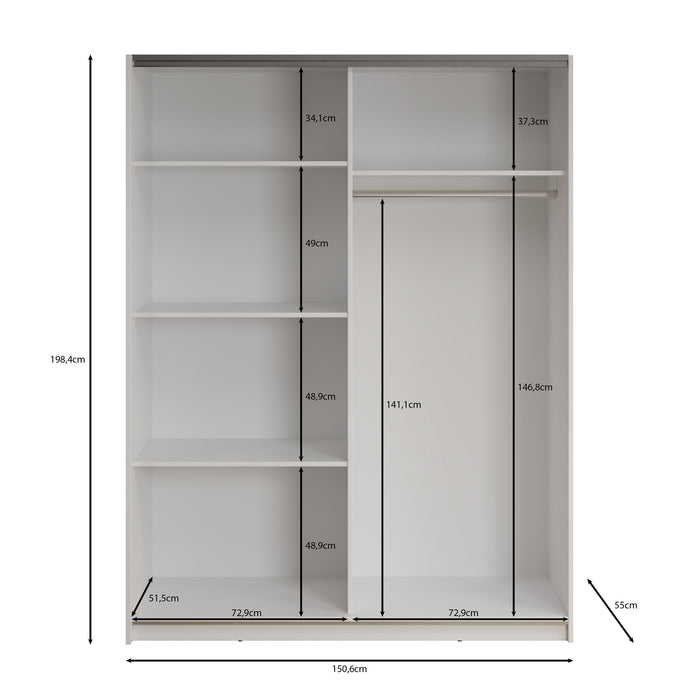 Meubella - Kledingkast Deliryon - Zwart - 150 cm - Met spiegel