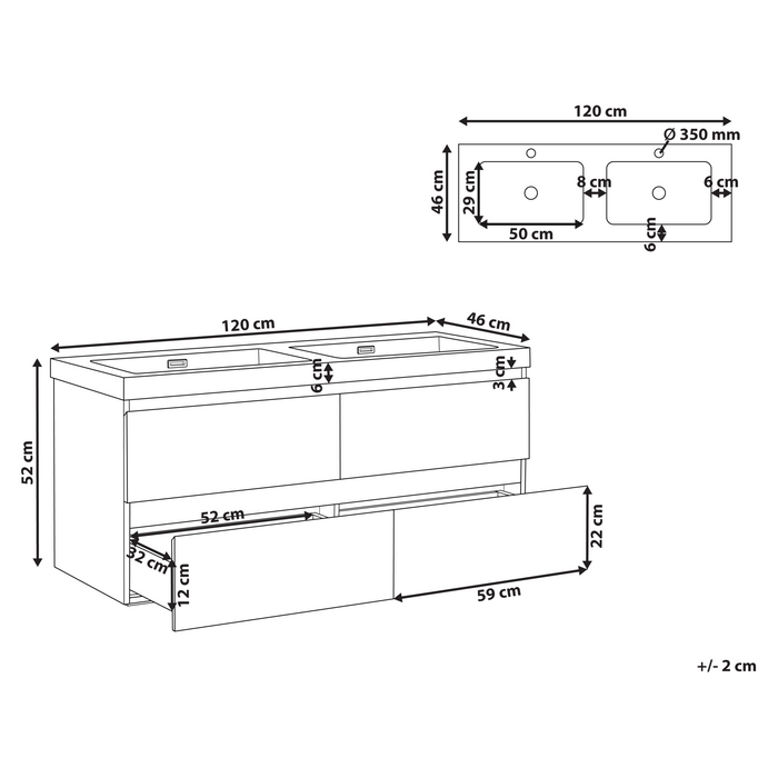 Beliani - CARDIEL - Wandgemonteerde dubbele wastafelkast - Wit - MDF