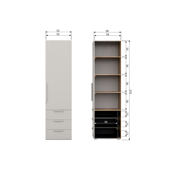 WOOOD Rens Kledingkast 1-Deurs - Noten|Grijs - 210x55x58