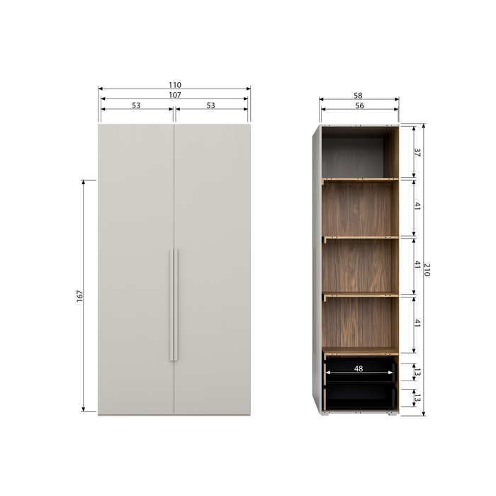 WOOOD Rens Kledingkast 2-Deurs - Noten|Grijs - 210x110x58