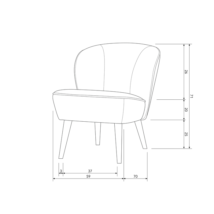 WOOOD Sara Fauteuil - Velvet - Khaki - 59x71x70