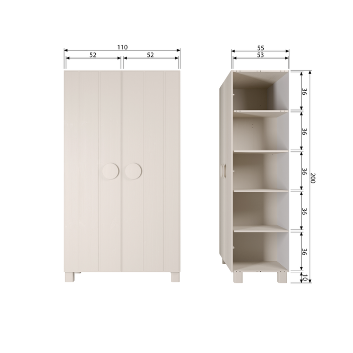 WOOOD Noah 2-Deurs Kast - Grenen - Dust - 200x110x55