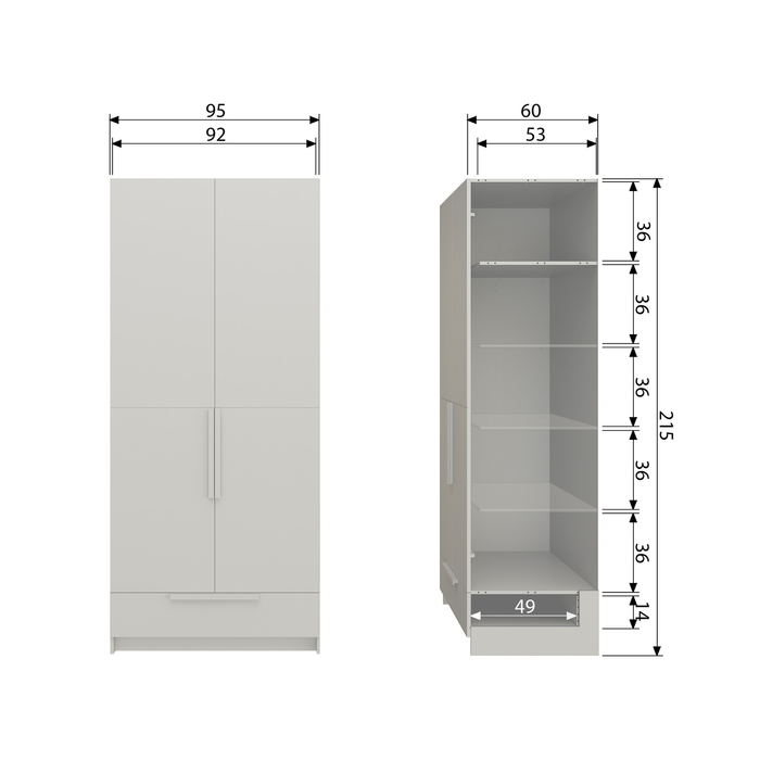 WOOOD Pure 2-deurs Hang|Legkast Splitdeur - Grenen - Dust - 215x95x60