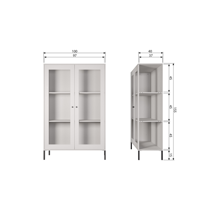 WOOOD Xam Vitrinekast - Grenen - Wolkengrijs - 155x100x40