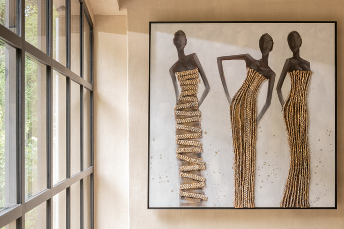 J-Line wanddecoratie 3 Afrikaanse Vrouwen - canvas|verf|touw - mix