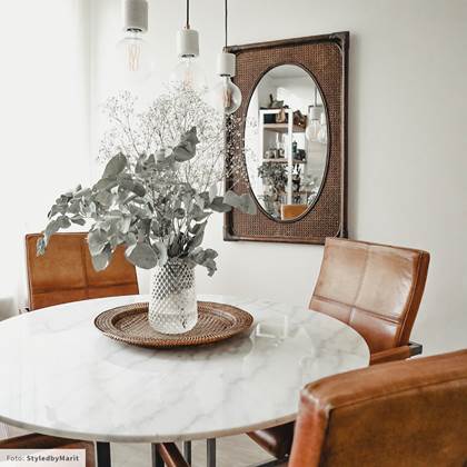 by fonQ Marble Eettafel Marmer - Ø 110 cm - Wit/Zwart