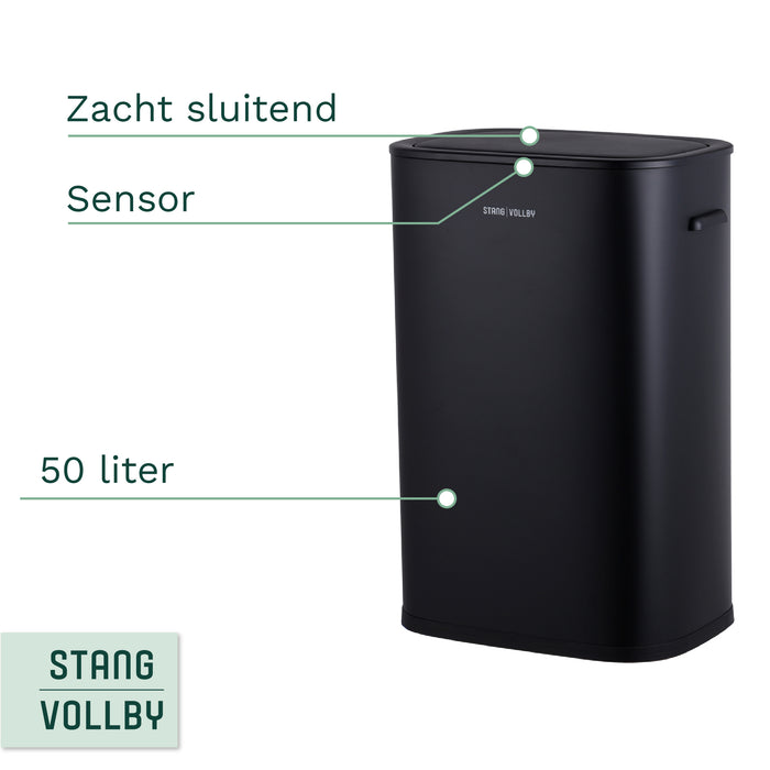 Stangvollby Kinna prullenbak met sensor - 50L - Zwart