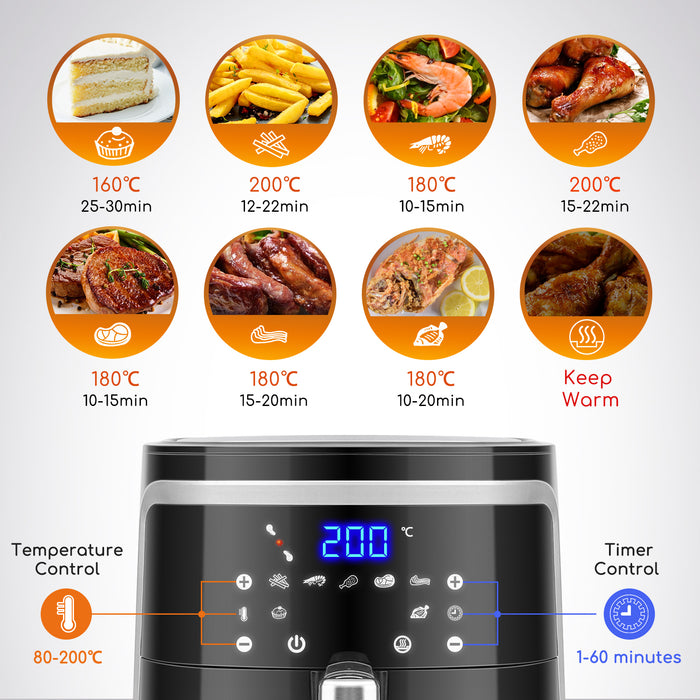 Aigostar Digitaal Airfryer-7L Hetelucht Friteuse-Receptenboek