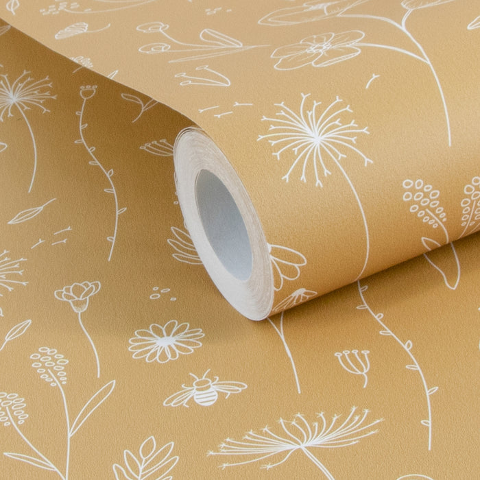 Little Dutch Wild Flowers Ochre Behang Kinderkamer - Bloemen -