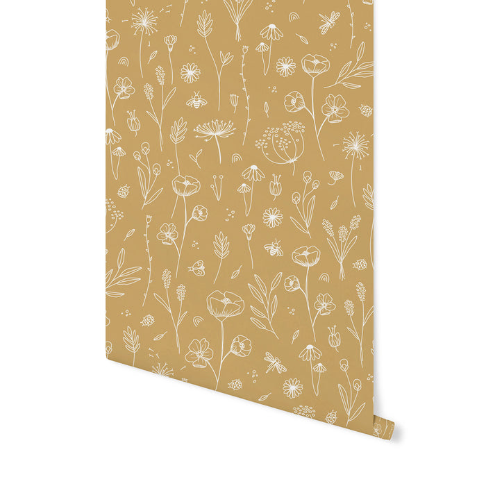 Little Dutch Wild Flowers Ochre Behang Kinderkamer - Bloemen -