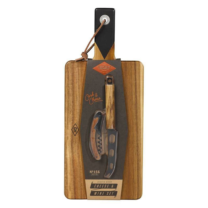 Gentlemen’s Hardware Retro Serveerplank met Kaasmes en Wijnfles Opener