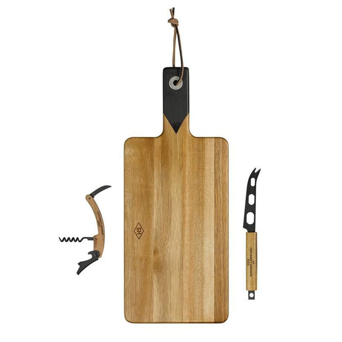 Gentlemen’s Hardware Retro Serveerplank met Kaasmes en Wijnfles Opener