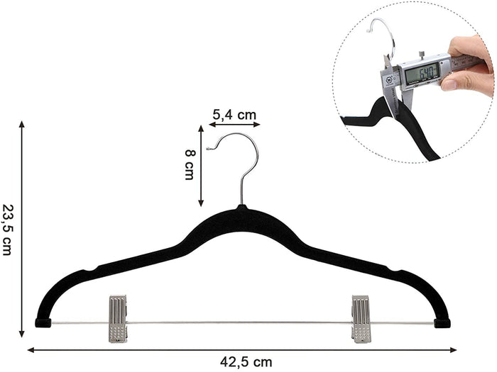 Anti-Slip Broekhangers 12 Stuks - Zwart - Fluweel