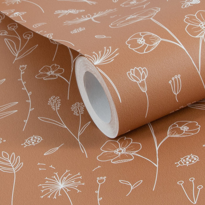 Little Dutch - Vliesbehang - Wild flowers Rust - Oranje - 10mx53cm