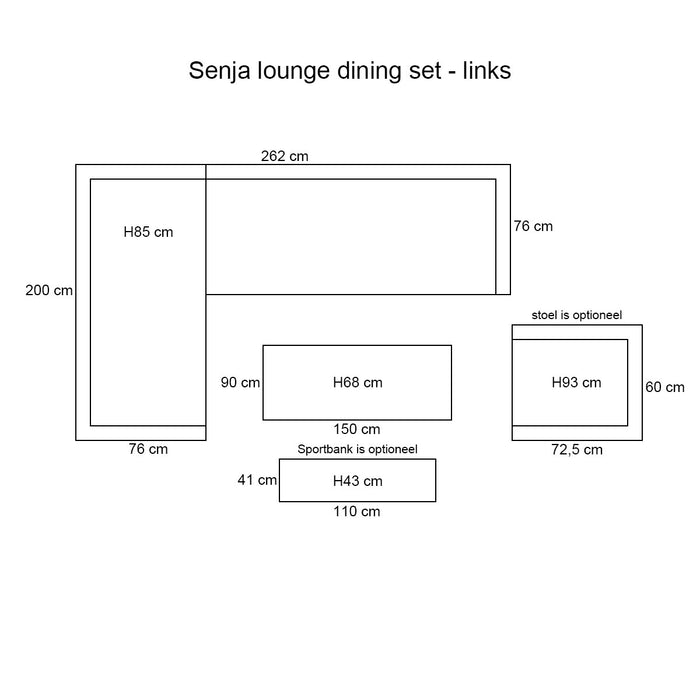 Garden Impressions Senja lounge dining set 3-delig links-d. grijs