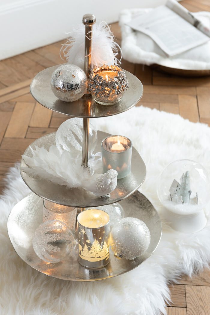 J-Line Kerstballen Parels Zilver Wit S Set van 6