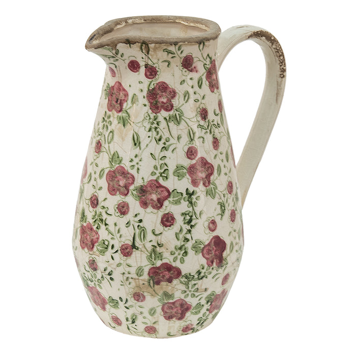 Clayre & Eef Decoratie Kan  20x14x25 cm Roze Beige Keramiek Bloemen