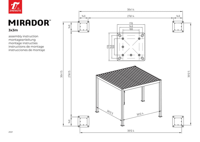 SORARA® Mirador Basic 300 x 300 cm Charcoal Zwart