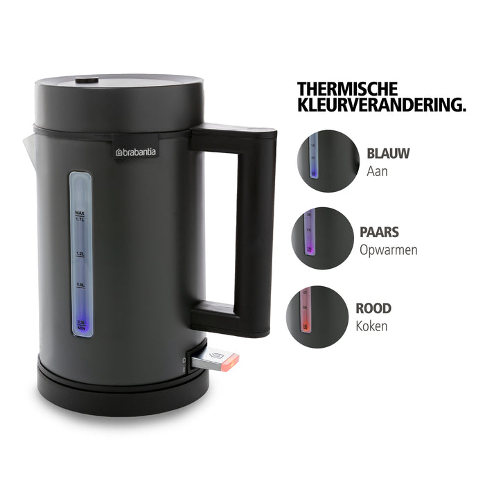 Brabantia D1S-6TGY Waterkoker - 1,7 Liter - LED-verlichting - Grijs