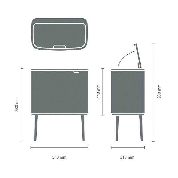 Brabantia Bo Touch Bin Afvalemmer 11 + 23 L - Vingerafdrukvrij - Zilver