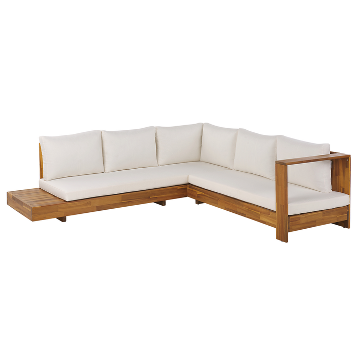 Beliani-MARETTIMO-Loungeset voor 5-Lichte houtkleur|Creme-Acaciahout