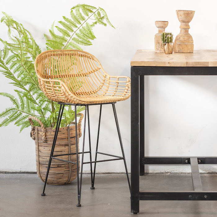 Giga Meubel - Barstoel Naturel Rotan & Metaal - 50x52x95cm - Sava