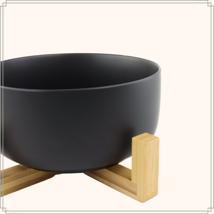 OTIX Slakom Saladeschaal met Slacouvert Zwart Set Bamboe 21 cm met...