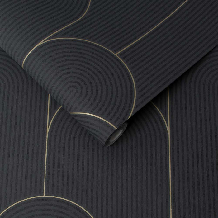 Graham & Brown vliesbehang Lancet Black & Gold zwart