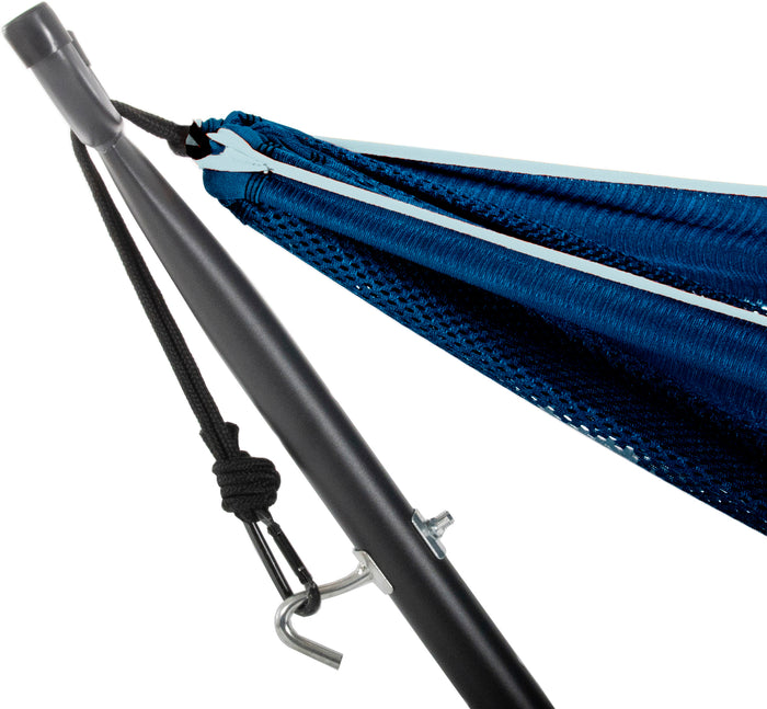 Vivere Mesh Hangmat met Standaard - Navy/Turquoise