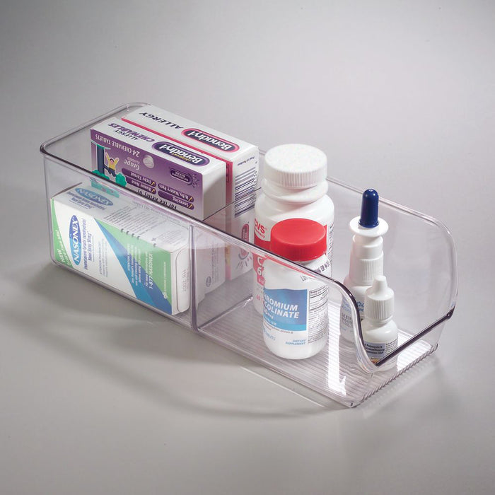 Open Opbergbox met 3 Vakken, 14 x 27.9 x 8.9 cm, Kunststof, Transparan