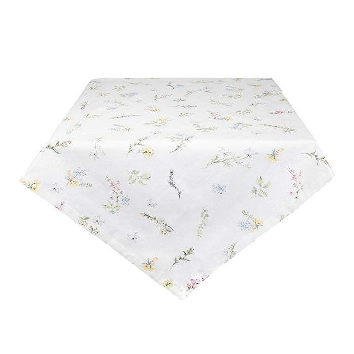 Clayre & Eef Tafelkleed  130x180 cm Wit Roze Katoen Rechthoek Bloemen