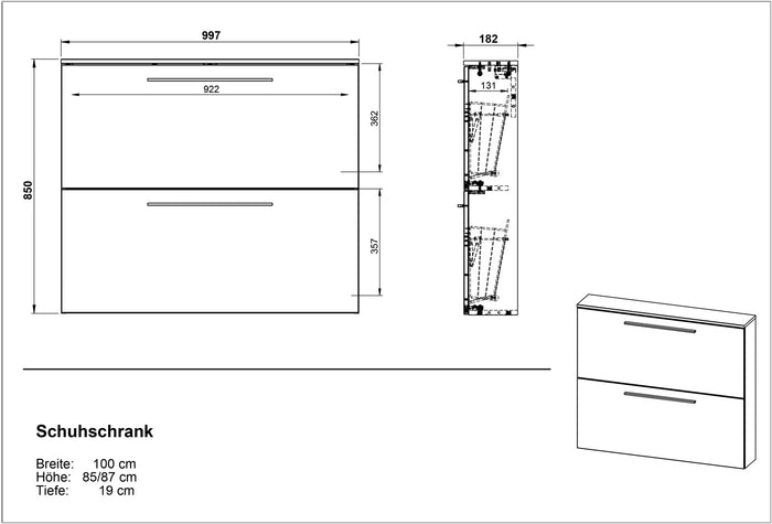Germania Wildomar Schoenenkast 2 Kleppen Grafiet | Eiken