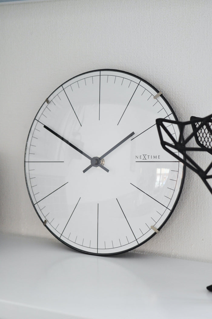 NeXtime - NeXtime - Wandklok|Tafelklok- 20cm- Glas- Wit- 'Big Stripe