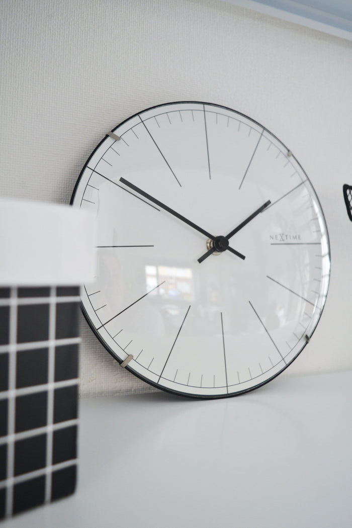NeXtime - NeXtime - Wandklok|Tafelklok- 20cm- Glas- Wit- 'Big Stripe