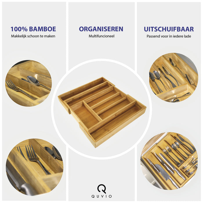 QUVIO Bestekbak organizer hout verstelbaar