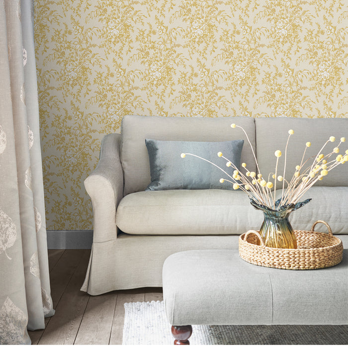 Laura Ashley Picardie Behang - Bloemen - 10mx52cm - Geel
